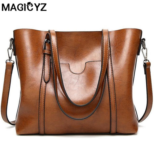 Women bag Oil wax Women's Leather Handbags Luxury Lady Hand Bags With Purse Pocket Women messenger bag Big Tote Sac Bolsos Mujer