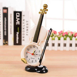 2017 New 2 Colors Creative Instrument Table Clock Student Violin Gift Home Decor Fiddle Quartz Alarm Clock Desk Plastic Craft