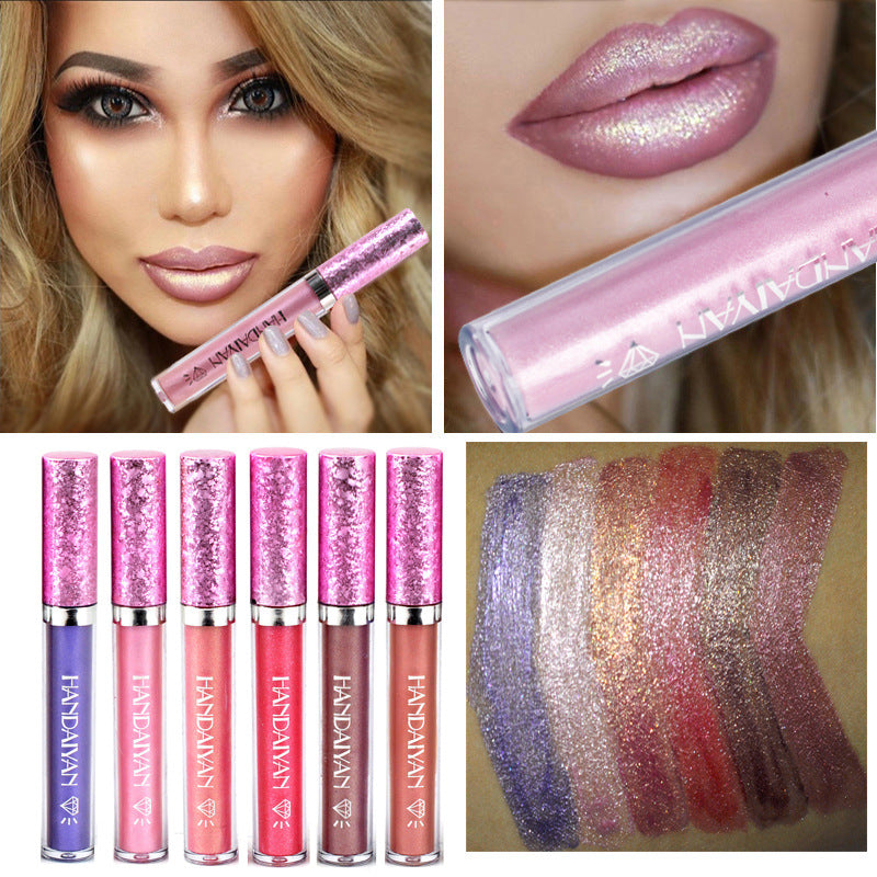 6 Color HANDAIYAN Diamond Shine Metallic Lipstick Charming Long Lasting Tattoo Liquid Lipstick Glitter Powder Lip Gloss