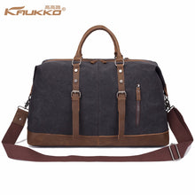 Original KAUKKO Canvas Leather Men Travel Bags Carry on Luggage Bags Men Duffel Bags Travel Tote Large Weekend Bag Overnight