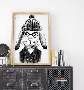 Rabbit Hipster Poster Art Print Canvas Hipster