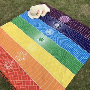 Bohemian Wall Hanging India Mandala Blanket 7 Chakra Colored Tapestry Rainbow Stripes Travel Summer Beach Towel Yoga Mat