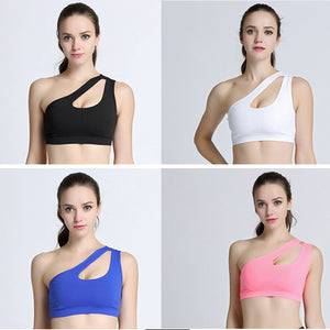 2017 Sexy One Shoulder Solid Sports Bra Women Fitness Yoga Bras Gym Padded Sport Top Athletic Underwear Workout Running Clothing