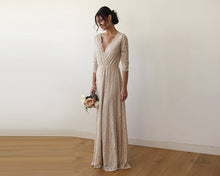 Champagne Lace three quarters Sleeve Wedding maxi dress 1124