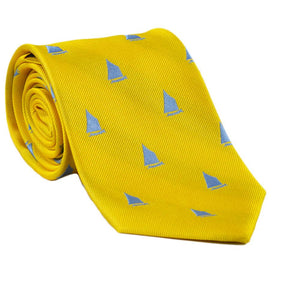 Sailboat Necktie - Yellow, Woven Silk