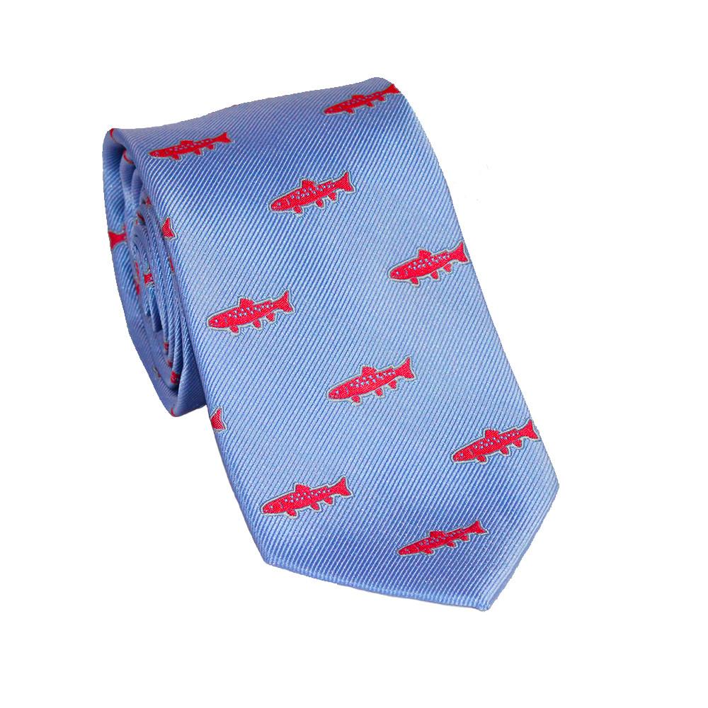Trout Necktie - Light Blue, Woven Silk