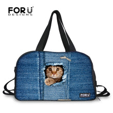 FORUDESIGNS Cute Cat Dog Print Female Duffle Bag Women Luggage Travel Bag Canvas Large Capacity Luxury Travel Duffel Tote Bags