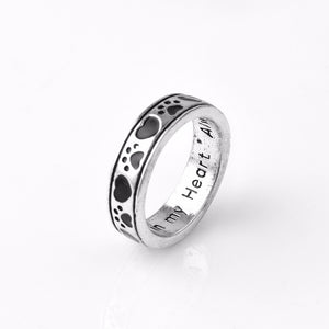Personalised Engraved New Dog Paw Printed Love "Always By My Side, Forever iIn My Heart" Pet Pet Memorial Ring