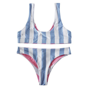 Charming Women Swimwear Blue Stripe Bikini Bra
