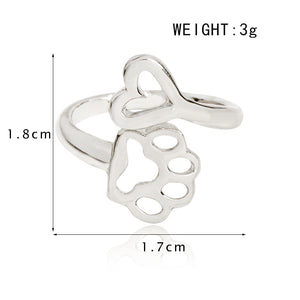 Miss Zoe Always By My Heart Adjustable Ring Animal Beloved Pet Ring Hollow Dog Paw Footprints Heart Jewelry Ring For Dog Owners