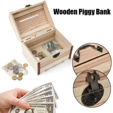 Wooden Piggy Bank Safe Money Box Savings With Lock