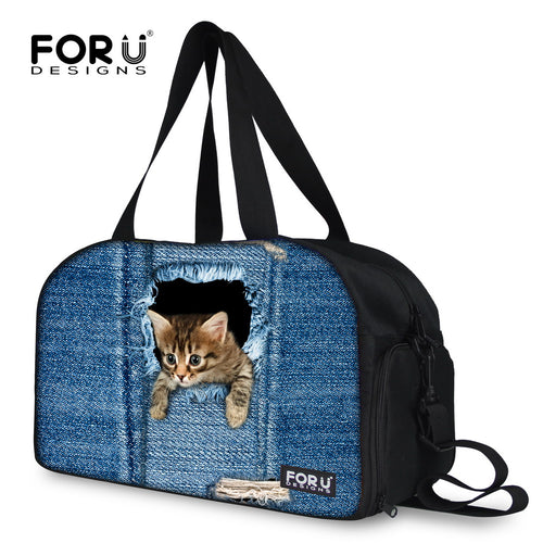 FORUDESIGNS Cute Cat Dog Print Female Duffle Bag Women Luggage Travel Bag Canvas Large Capacity Luxury Travel Duffel Tote Bags