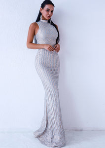 Silver Sleeveless Evening Gown