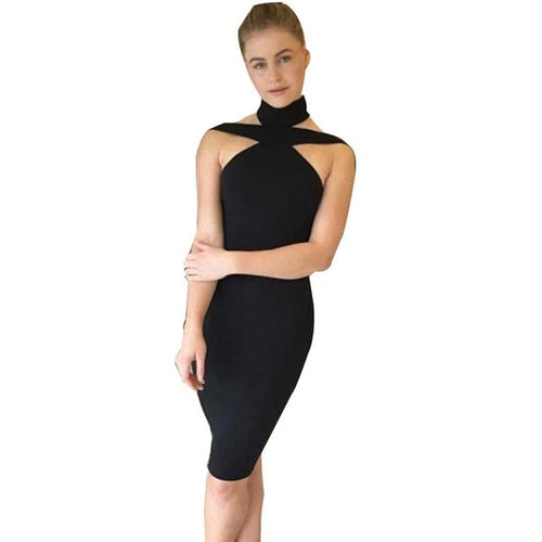 Women Ladies Evening Party Dress Sexy Bandage Sleeveless Sexy Halter Pencil Sheath Bodycon Dress vestidos Black White