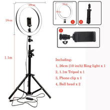 Photography 26cm LED Selfie Ring Light Dimmable three-speed Stepless Lighting Makeup Video Live Studio With Tripod & Phone Clip