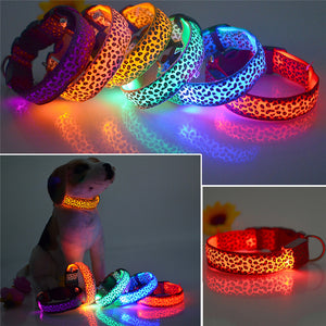 Fashion Leopard LED Dog Collar Flashing In Dark Nylon 3 Mode Lighting Safety LED Pet Collar 2.5cm Wide Luminous Pet Products