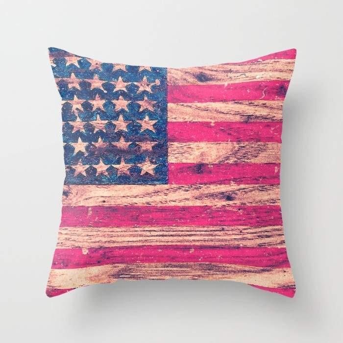 Vintage Pink Patriotic American Flag Retro Wood