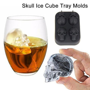 Halloween Party 3D Skull Flexible Silicone Ice Cube Mould Tray Makes Four Giant Skull